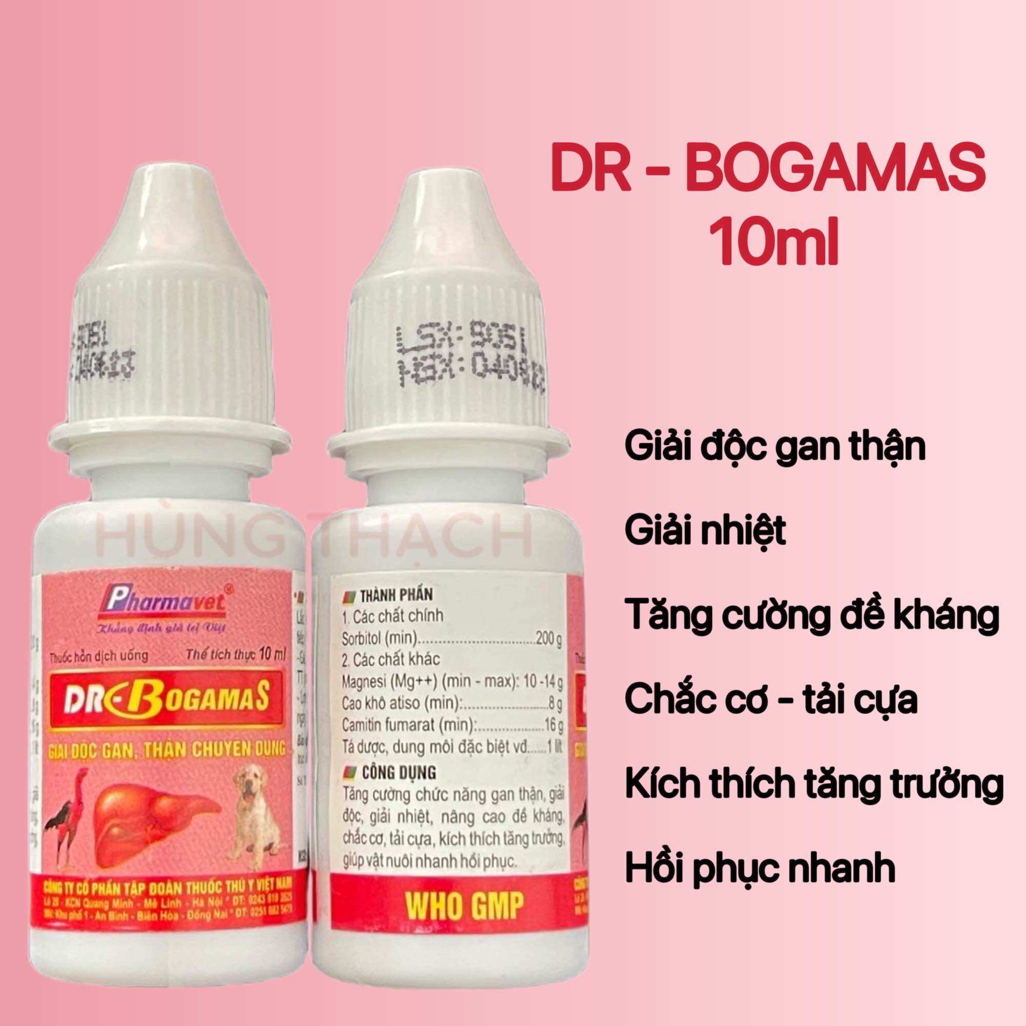 DR Bogamas 10ml bổ gan thận, giải đôc gan thận cho vật nuôi, gà chọi, chó, mèo, gia súc