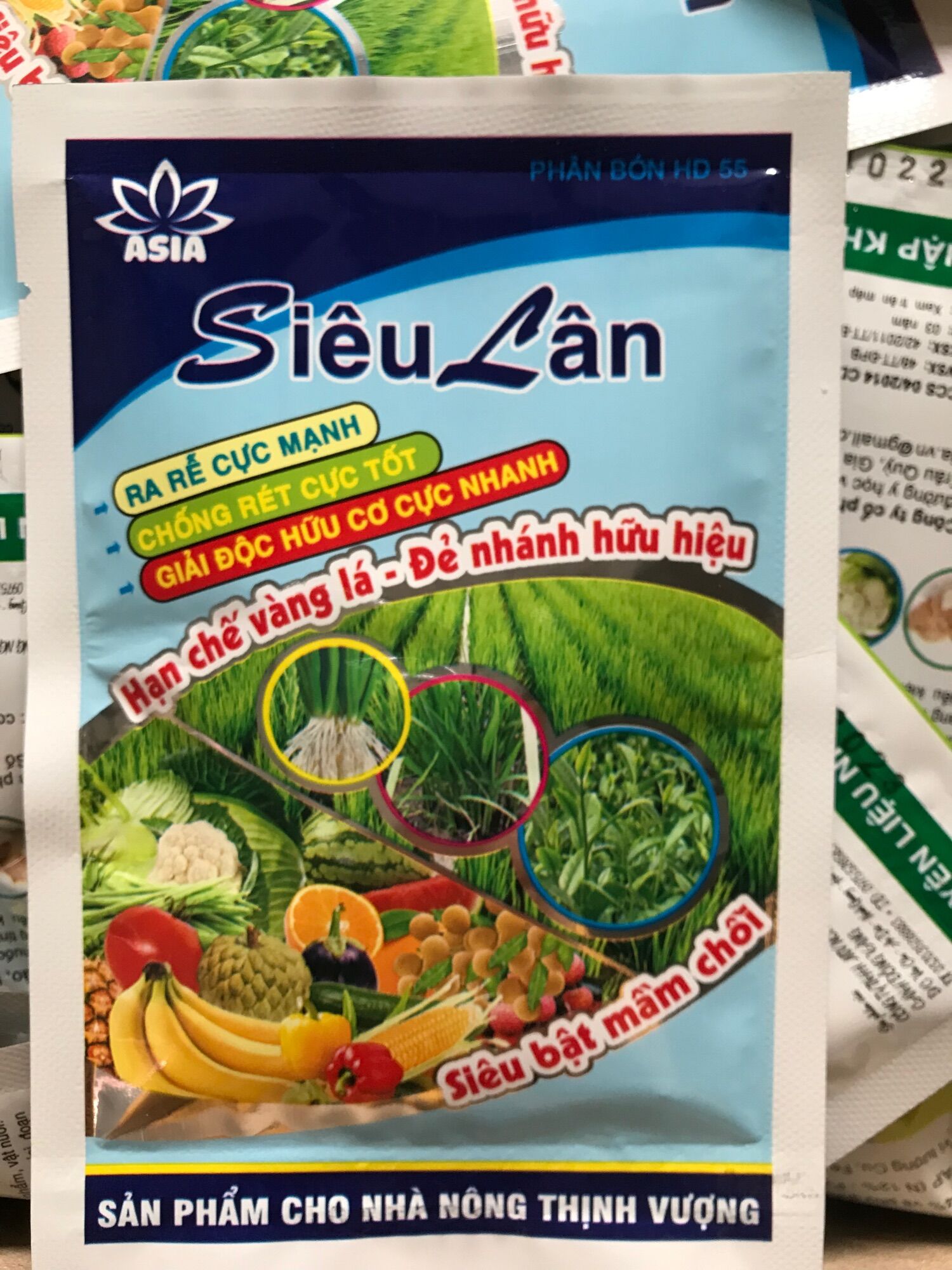 Combo 10 gói PHÂN BÓN CAO CẤP HD 55 SIÊU LÂN ra rễ cực mạnh  ,phân bón giải độc cây trồng,gói 25gam
