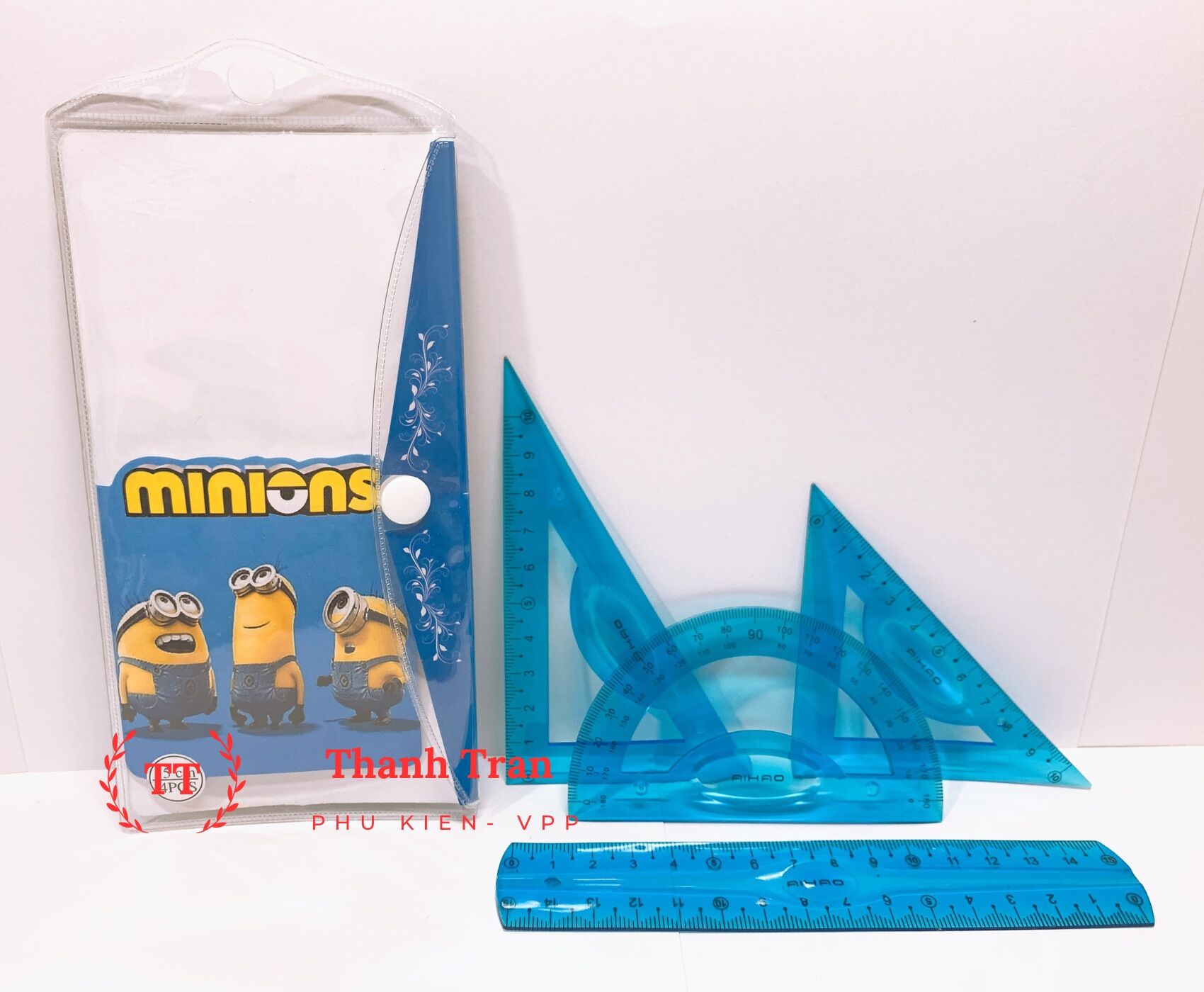 Thước dẻo bộ 4 món 15cm, 20cm (đo độ, thước kẻ, êke)