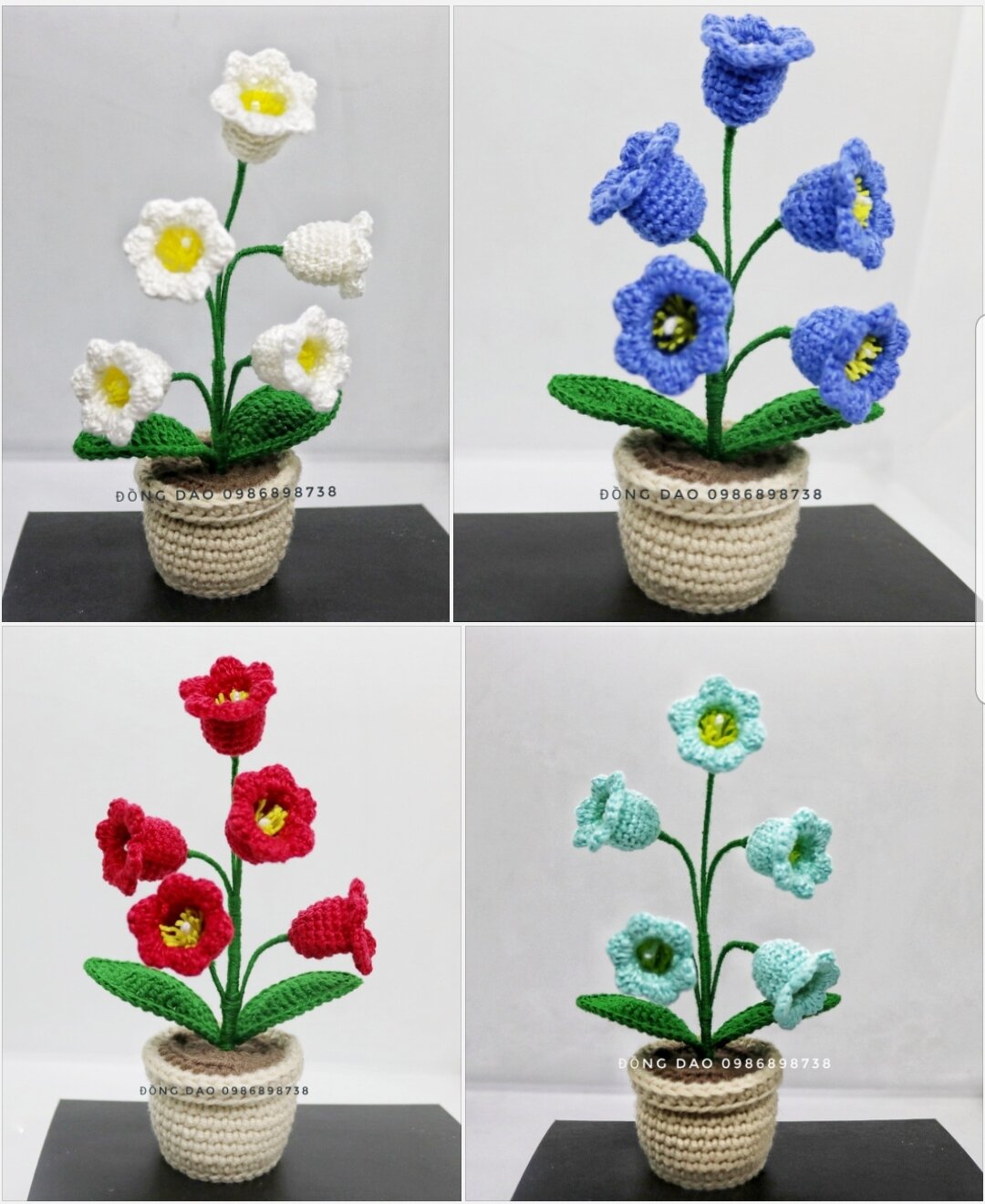 Hoa linh lan bằng len/ hoa chuông móc len/ Chậu hoa len handmade trang trí