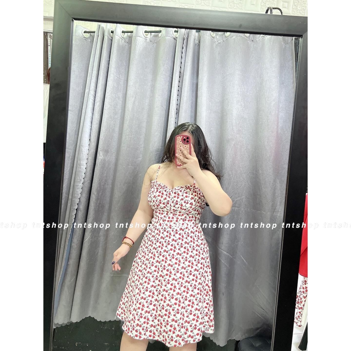 [Shop bigsize nữ 50kg-90kg] Đầm hoa hai dây kèm áo khoát đỏ