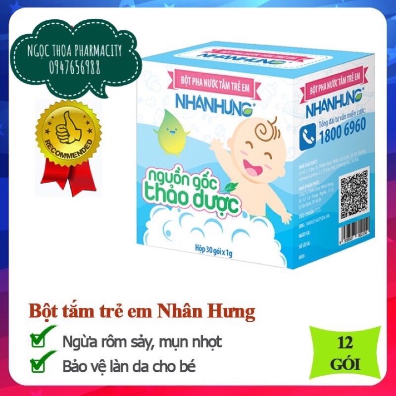 ✅✅ bột pha nước tắm trẻ em nhân hưng - ngăn ngừa rôm sảy - mụn nhọt hộp 30 gói