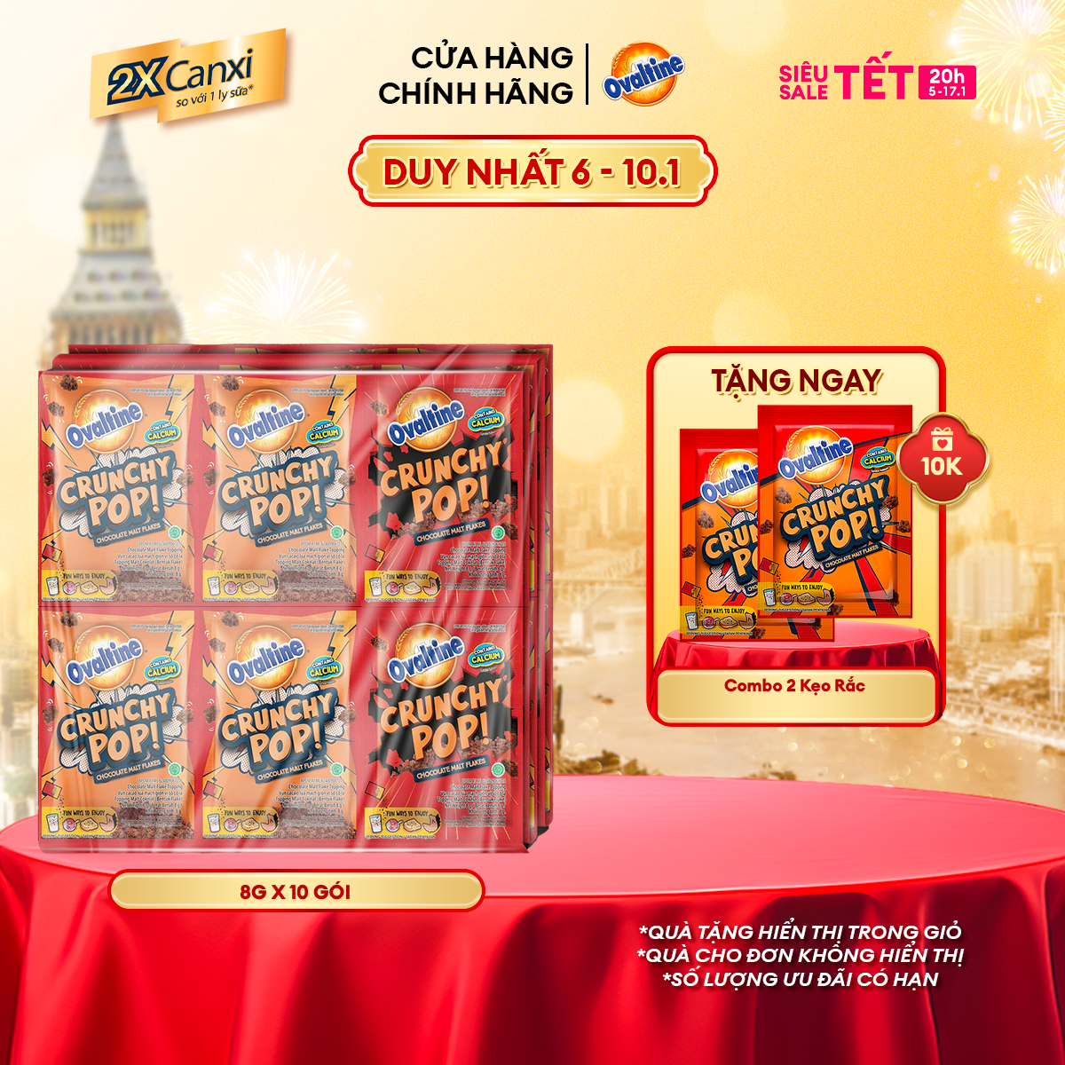 Kẹo rắc Cacao Lúa Mạch Ovaltine Giòn Vị Sô Cô La 8G x 10 Gói