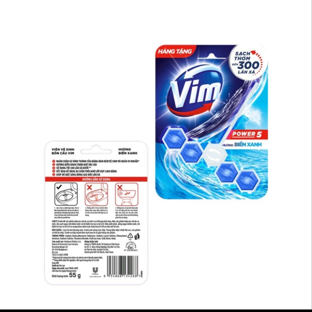 Vỉ 4 viên vim thả bồn cầu hương biển xanh 50g