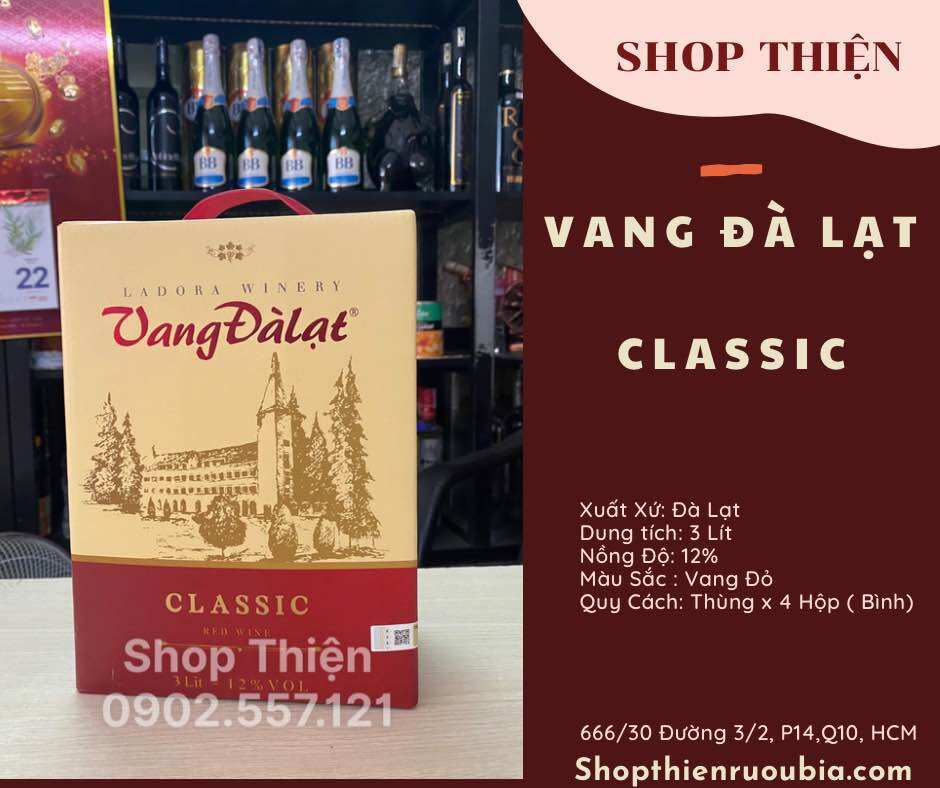 Vang đà lạt classic đỏ 12% 3 lít