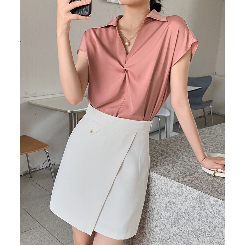 Áo xoắn ngực cổ sơ mi nhiều màu