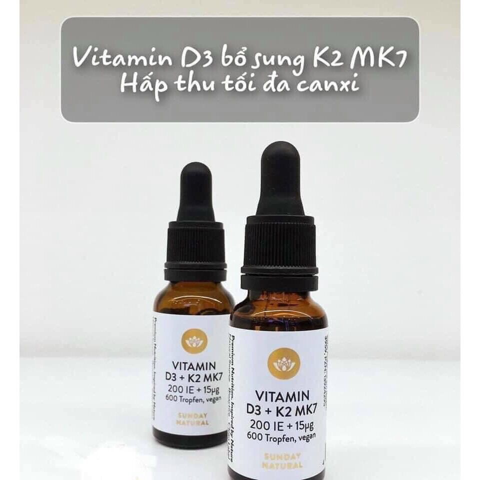 Vitamin D3 K2 MK7 Sunday Natural, Đức 20ml