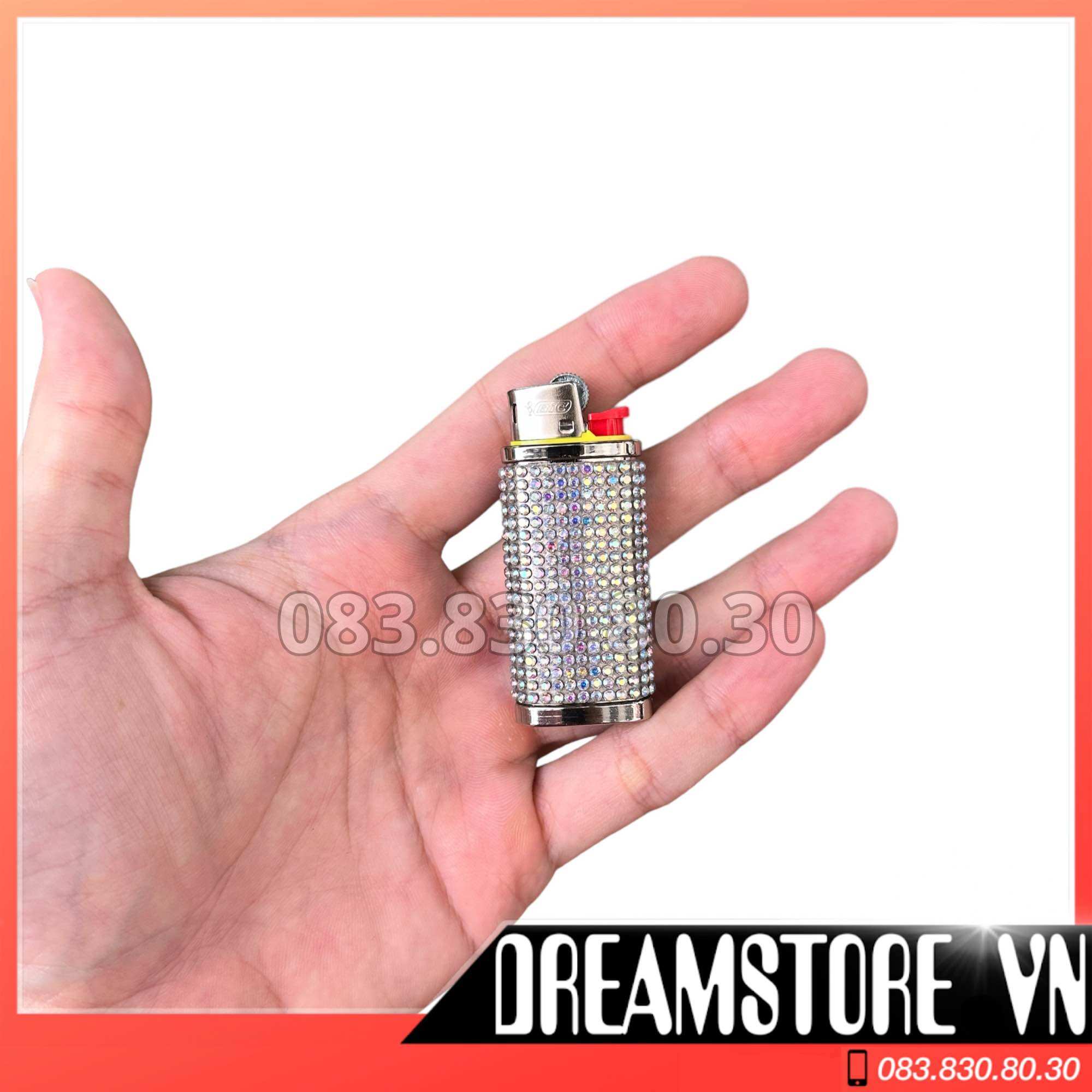 Vỏ bật lửa bic j5 mini đính hạt cườm - kèm ruột