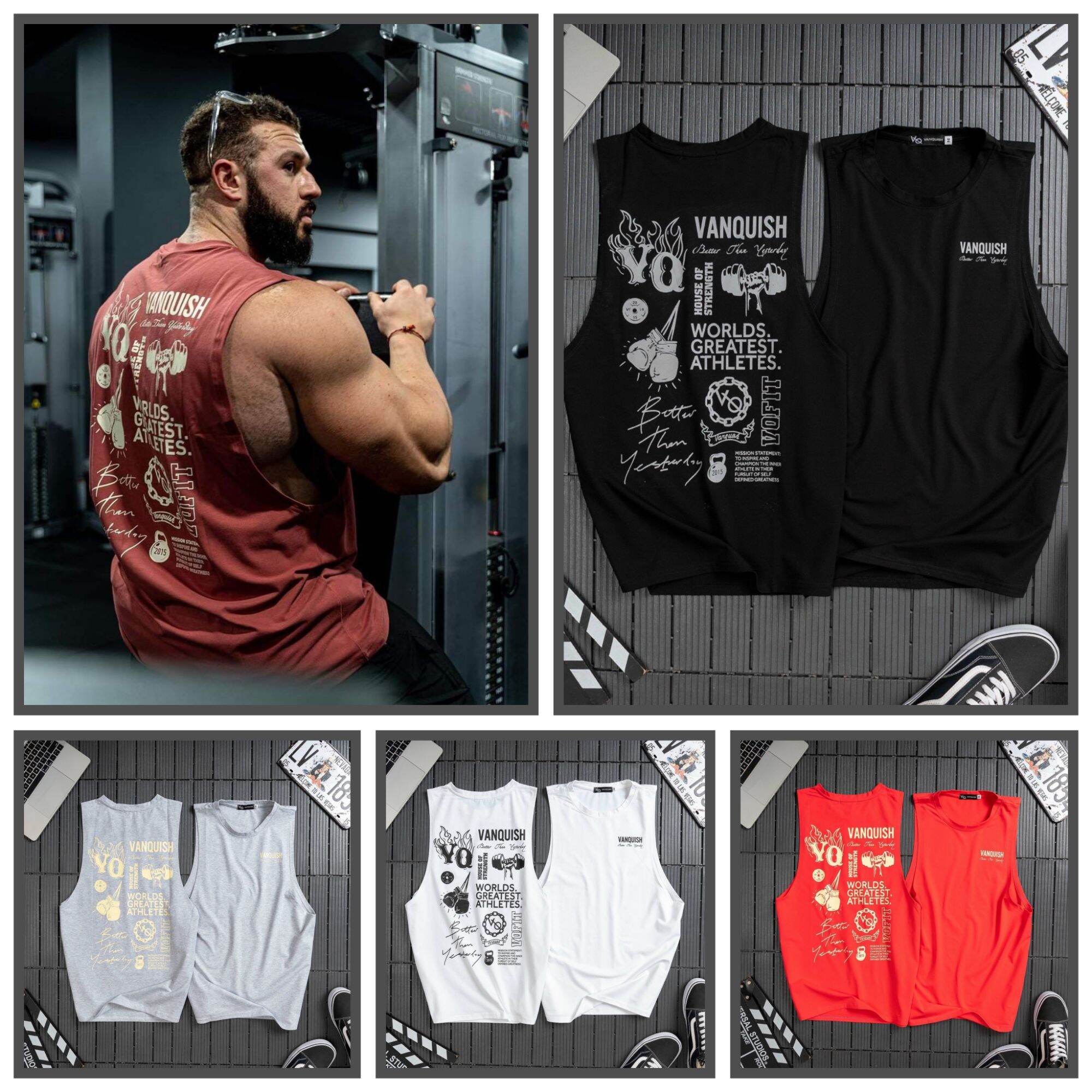 Áo tanktop tập gym nam, áo ba lỗ nam thể thao thun cotton vanquish - ken store