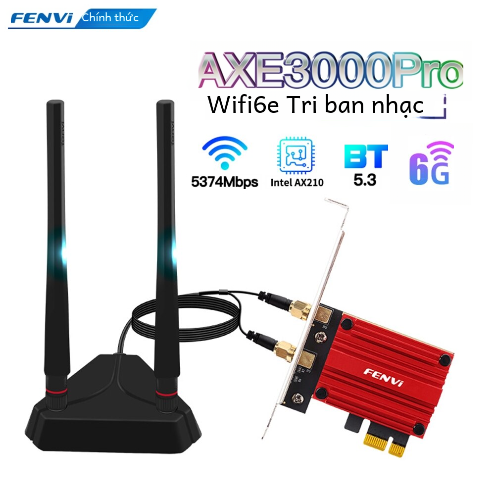 Fenvi wifi 6e ax210 adapter card 5374mbps tri band 2.4g/5g/6ghz bluetooth 5.3 802.11ax trò chơi mạng không dây pci express game đỏ