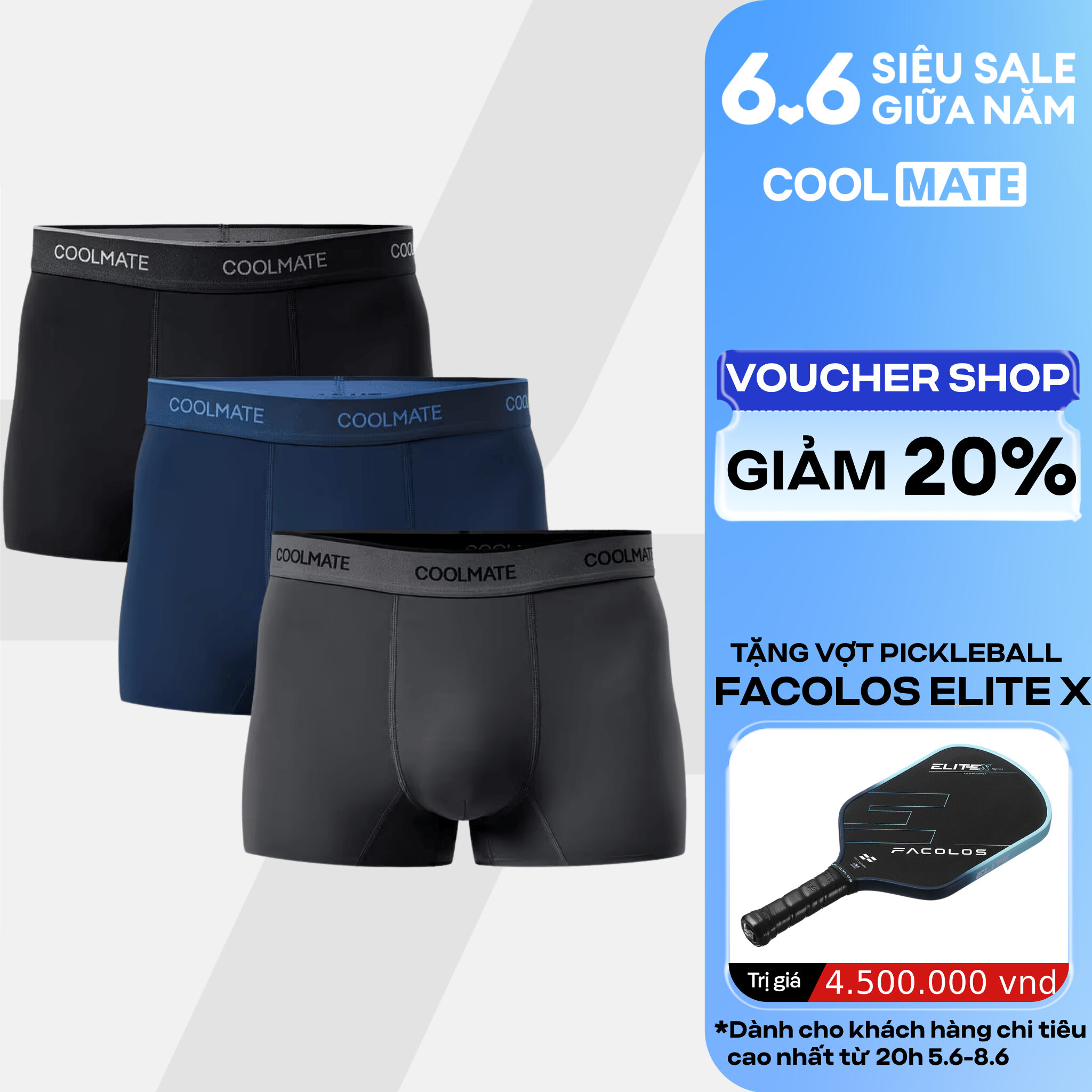 Combo 3 Quần Lót Nam Trunk Ice Cooling II co giãn, thấm hút, thoáng mát, nhanh khô - Coolmate