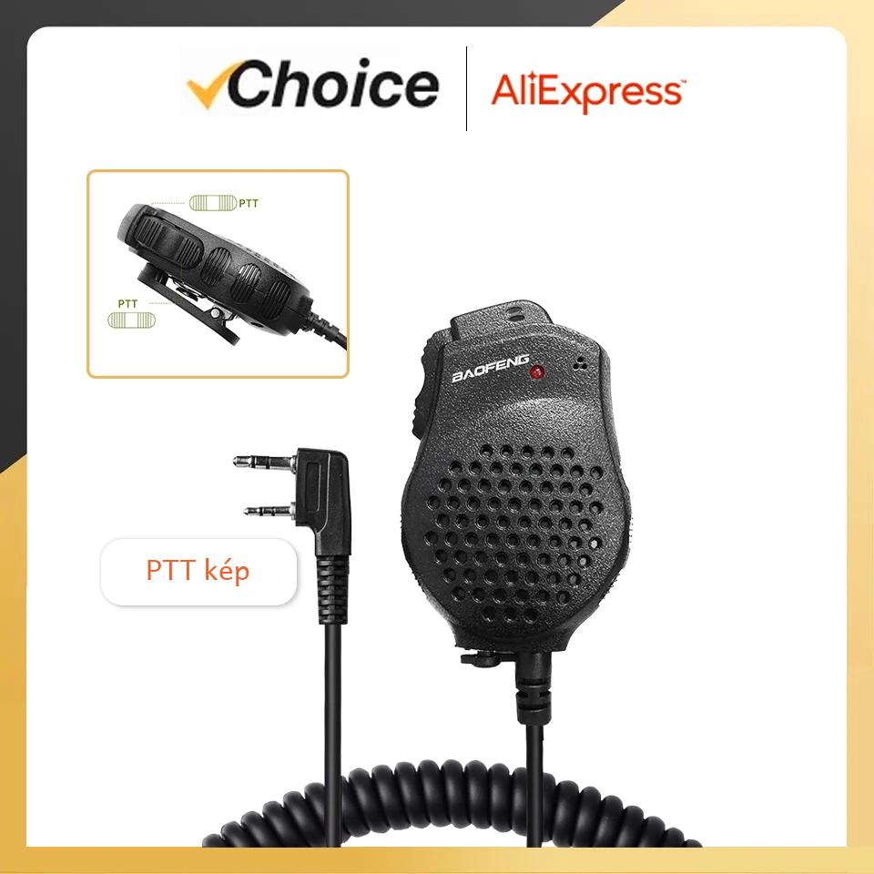 Baofeng Uv-5r Ptt Chống Nước Bộ Đàm Loa Đài Phát Thanh Micro Có Dual Ptt Mic Cho Uv-82 Uv16 888s Đen Đỏ Xanh Xám