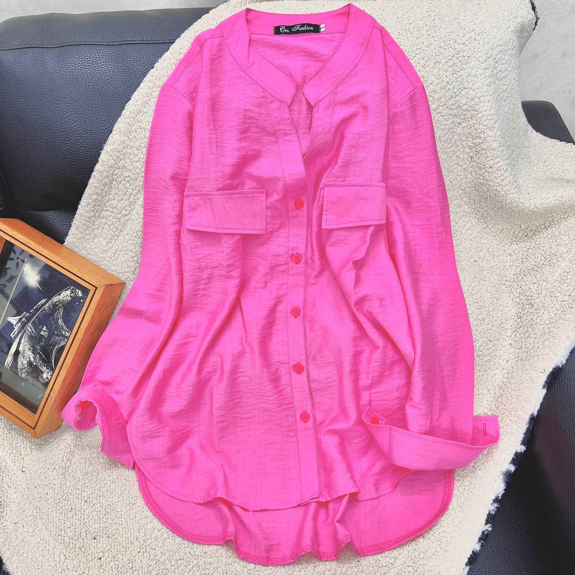 BIG SIZE - Tay dài cổ trụ - ÁO SƠ MI NỮ COTTON THÁI