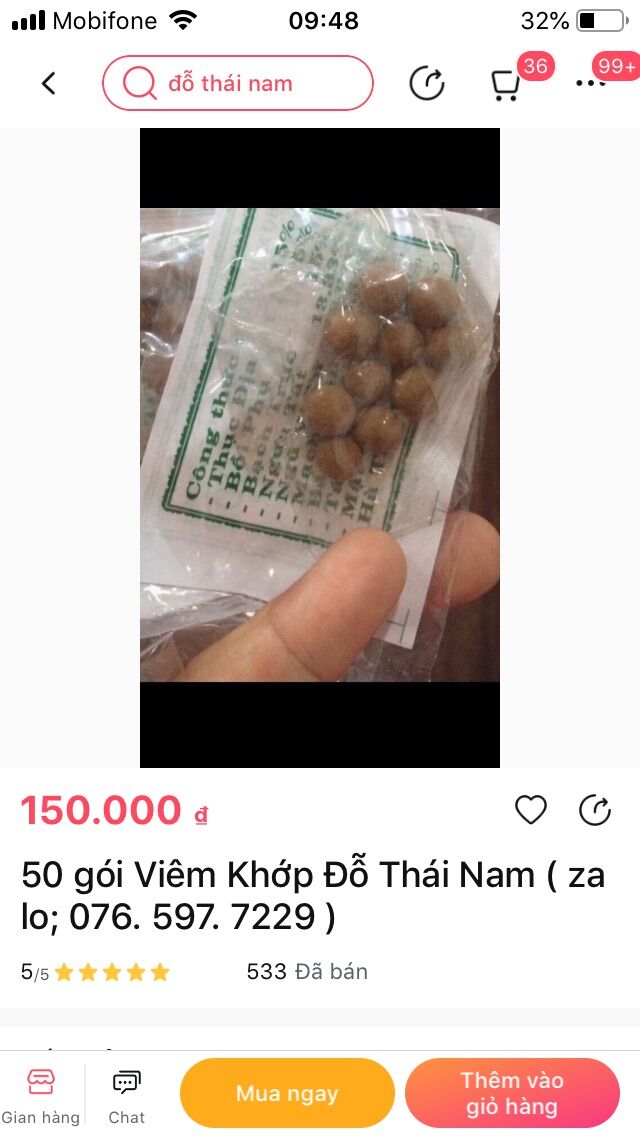 50 gói Viêm Khớp ( chính gốc ) Đỗ Thái Nam ( Zalo: 076. 597. 7229 )