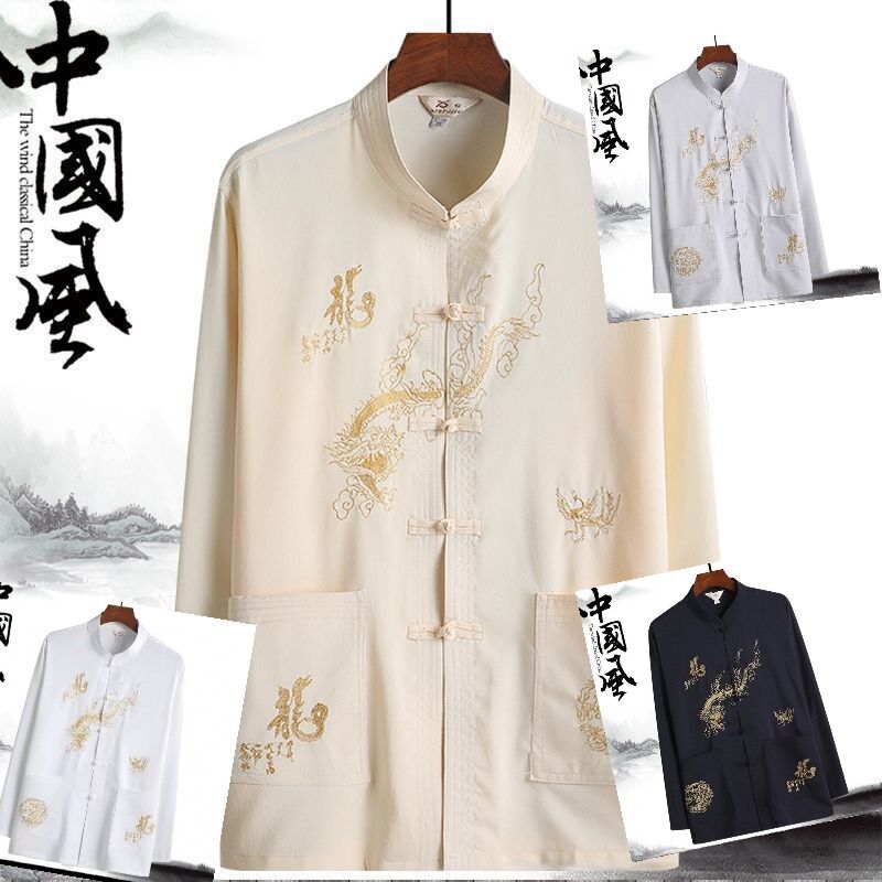 Áo nút tiều Tàu dài tay Nam Trung Tuổi sang lịch sự