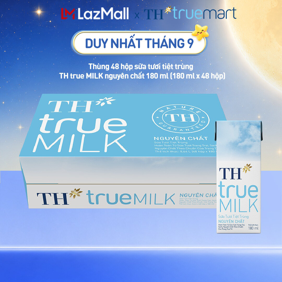 Thùng 48 hộp sữa tươi tiệt trùng TH true MILK nguyên chất 180 ml (180 ml x 48)