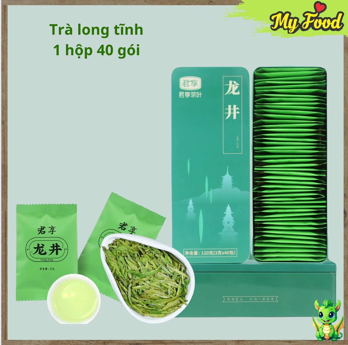 Trà Long Tỉnh ( hộp thiếc gồm 40 gói nhỏ, vị thanh , ngọt nhẹ , giảm căng thẳng , lo âu )