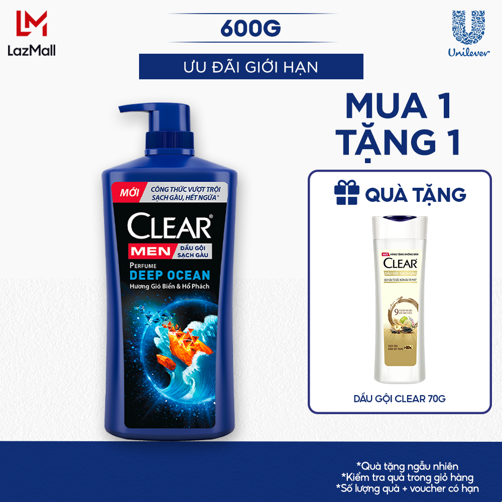 Dầu Gội Đầu CLEAR MEN Perfume Deep Ocean Đánh Bay Gàu Ngứa Và Lưu Hương Nước Hoa Đẳng Cấp 600G