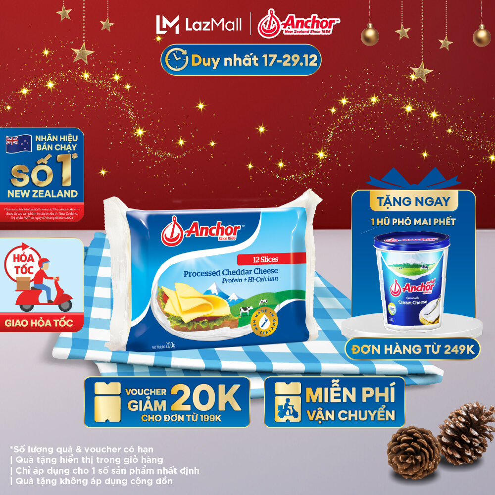 GIAO HÀNG HỎA TỐC - HCM Phô Mai Lát Anchor Cheddar 200G 12 Miếng