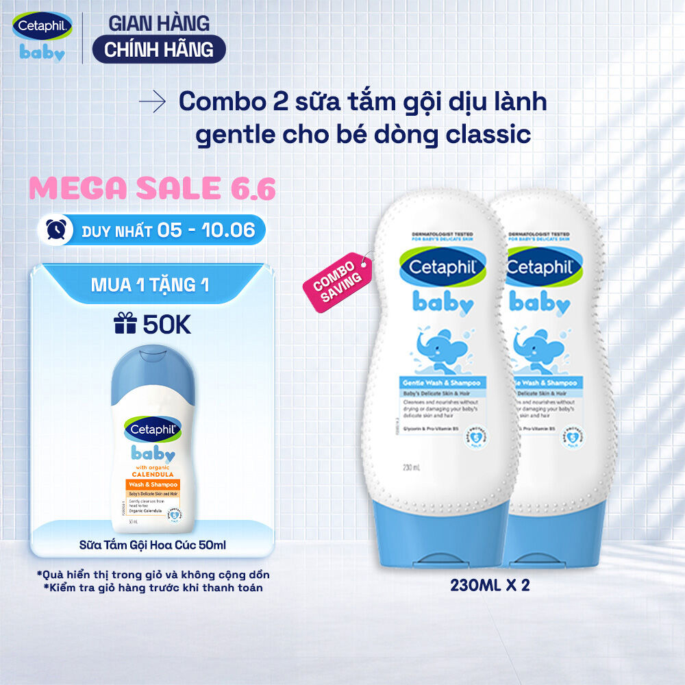 Combo 2 Sữa tắm gội dịu lành cho bé Cetaphil Baby Gentle Wash  Shampoo 230ml/chai
