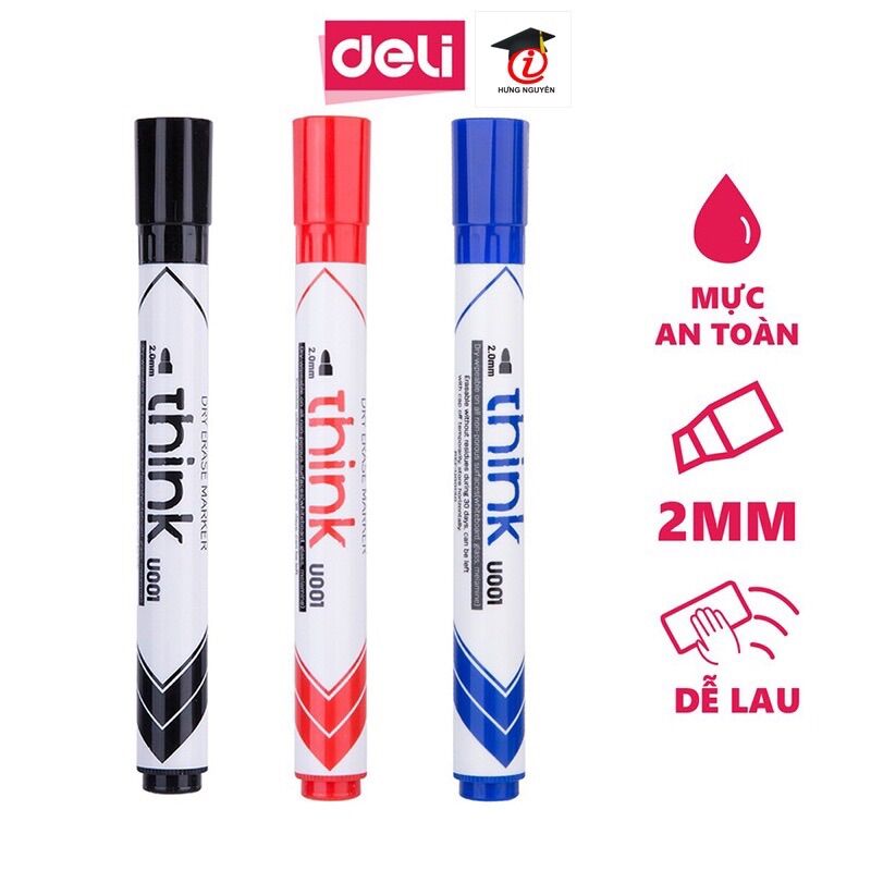 Bút viết bảng Deli U001 nét 2mm Xanh - Đen - Đỏ