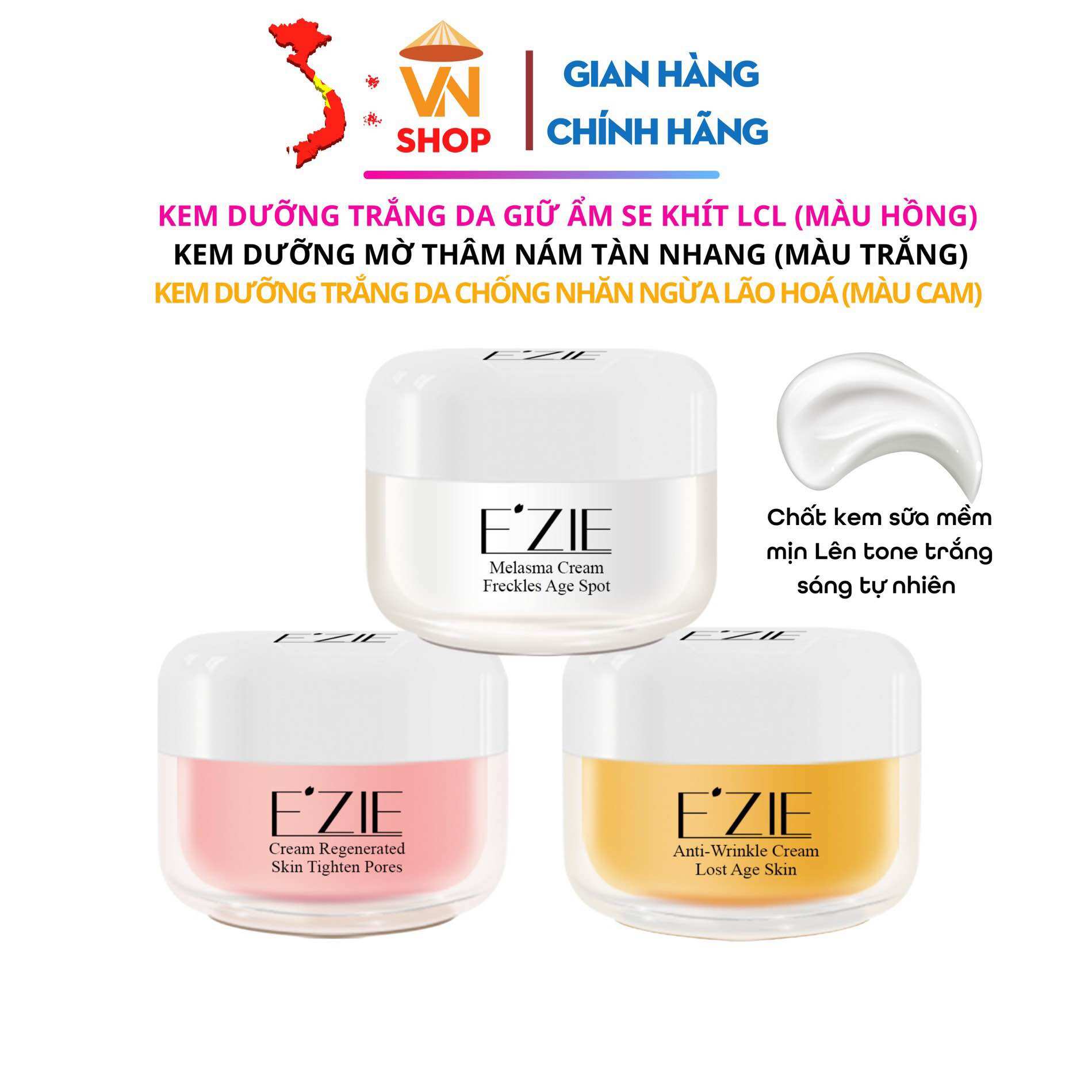 [🛍SHOP CHÍNH HÃNG] BỘ 3 KEM EZIE DƯỠNG DA KEM DƯỠNG EZIE KEM NÁM EZIE 50g