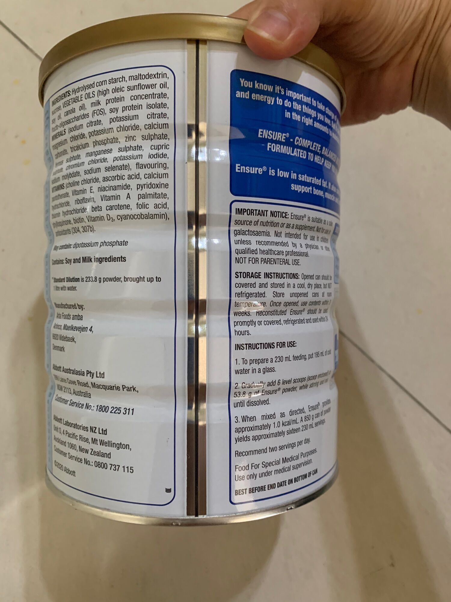 Sữa ensure bột Úc 850g vanilla- vị vani Date 5-24