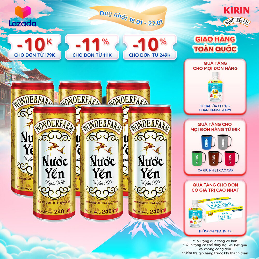 [Duy nhất 25.02 - 28.02]  [Giao hàng toàn quốc] Lốc 6 - WONDERFARM Nước Yến Ngân Nhĩ_New Design 240ml