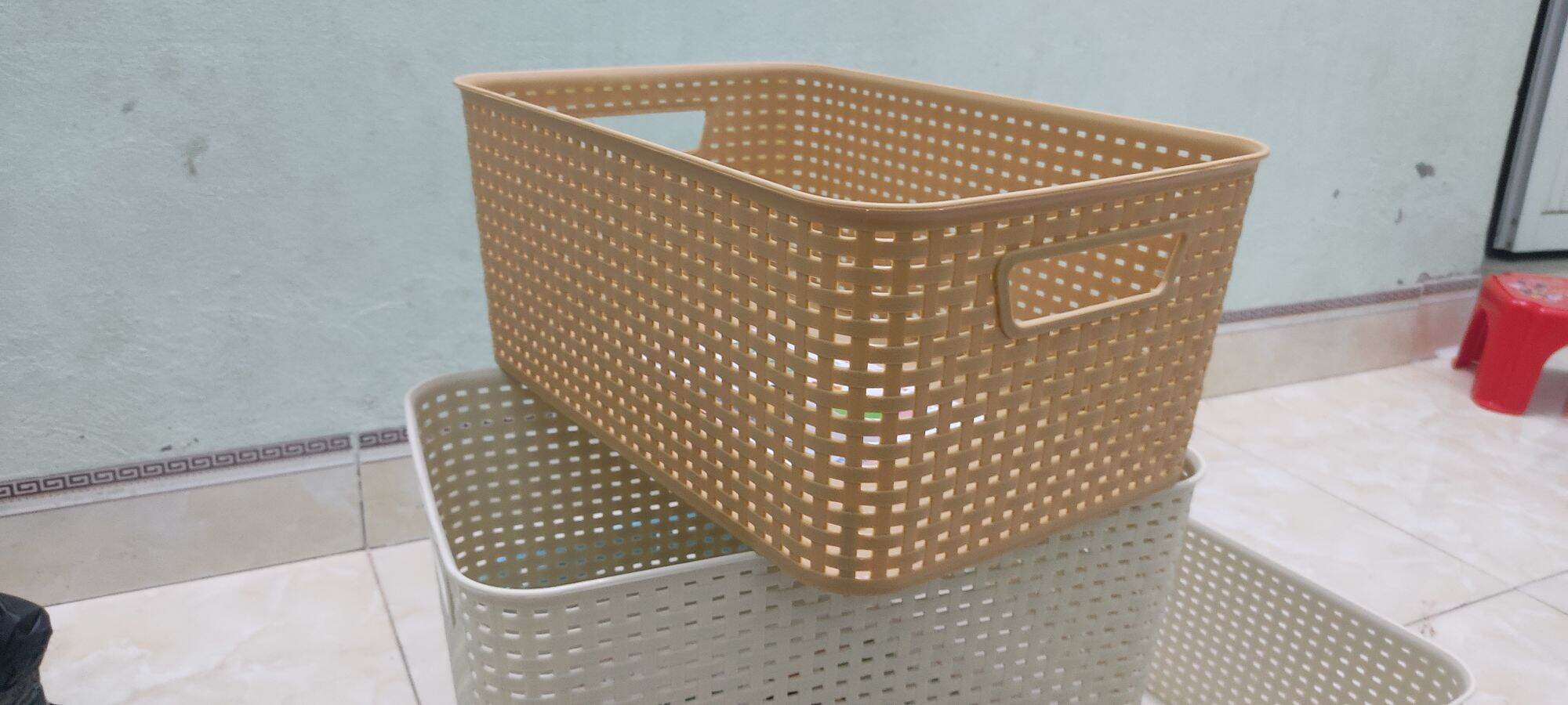 RỔ ĐAN GIẢ MÂY CÓ NẮP ĐẬY Kích thước 39 *29.5 *22 cm