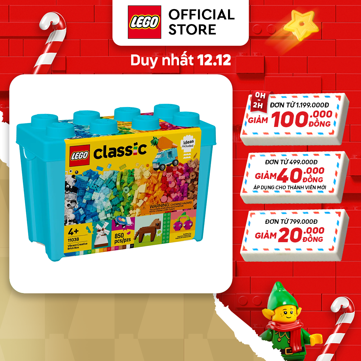 LEGO CLASSIC 11038 Đồ chơi lắp ráp Thùng gạch sáng tạo sống động (850 chi tiết)