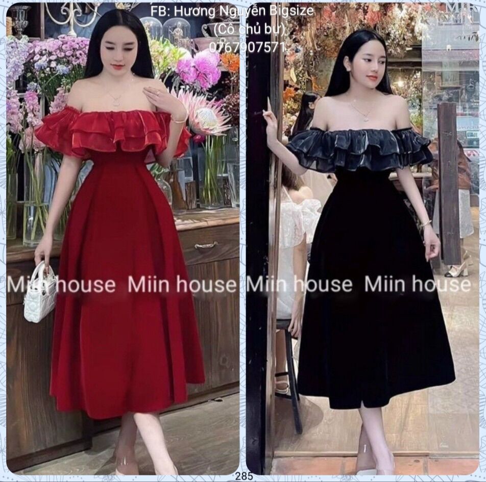 55-95kg bigsize đầm bẹt vai from dài