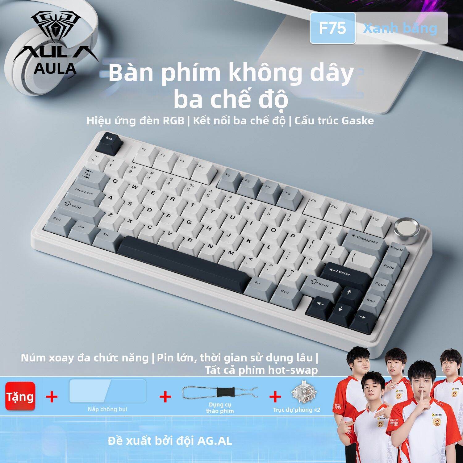 AULA | Bàn Phím Cơ Không Dây Ba Chế Độ Tùy Chỉnh Có Thể Thay Đổi
