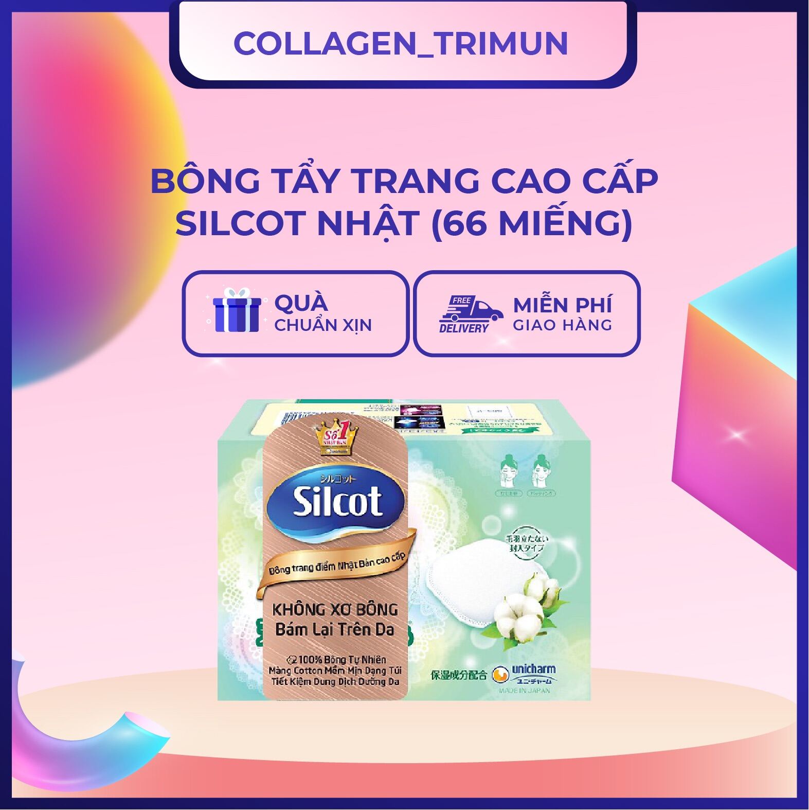 Collagen_Trimun - Bông Tẩy Trang Silcot Cao Cấp (Màu Xanh Lá)