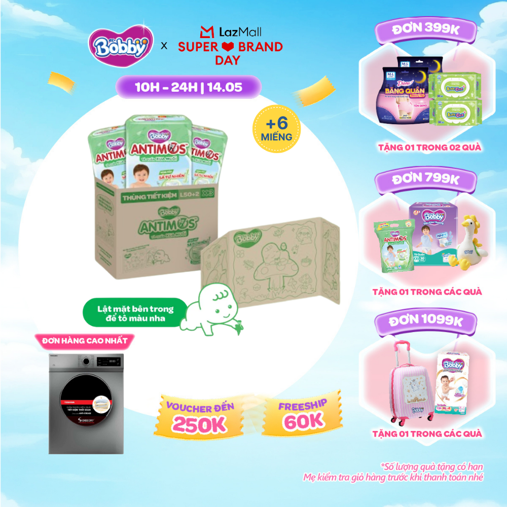 [SALE GIỮA THÁNG tặng QUÀ TO-SLCH][THÙNG TIẾT KIỆM TÔ MÀU] Combo 3 gói tã Quần Xua Muỗi Bobby Antimos – Hàng rào Sả tự nhiên Bye Muỗi 8H - L50+2