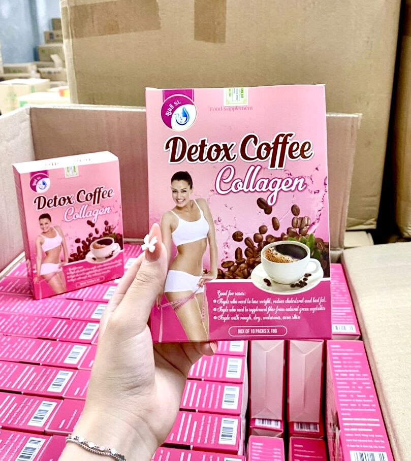 Hộp 10 gói Cà phê Detox Collagen giảm cân an toàn hiệu quả