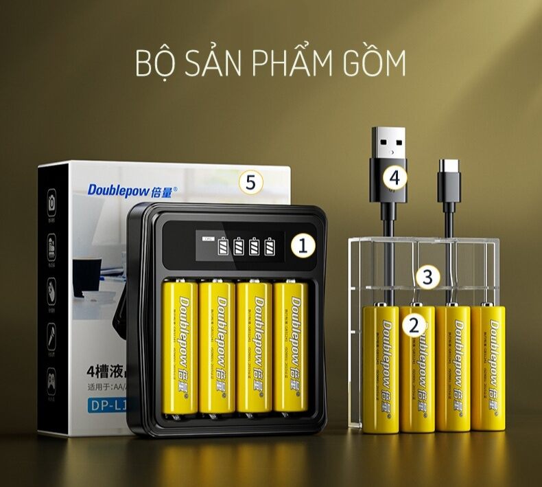 Pin sạc 1.5v Doublepow 3400mWh và bộ sạc L156  (Tùy chọn combo)