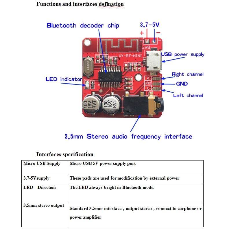 Mạch bluetooth 4.1 không dây 3.7-5V MP3 BLE giao diện Micro