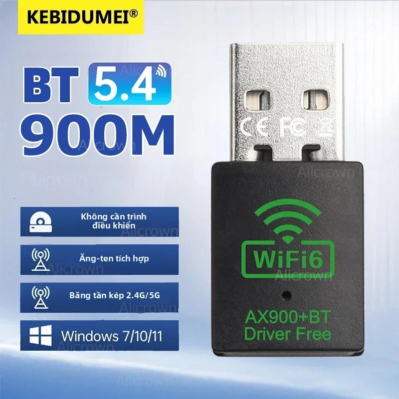 kebidumei | Bộ Chuyển Đổi USB Không Dây Bluetooth 5.4 900Mbps Bộ Thu Phát WiFi 6 Băng Tần Kép Mini Cho PC Laptop Win10/11 Giá 122,400 Đồng*Miễn phí vận chuyển