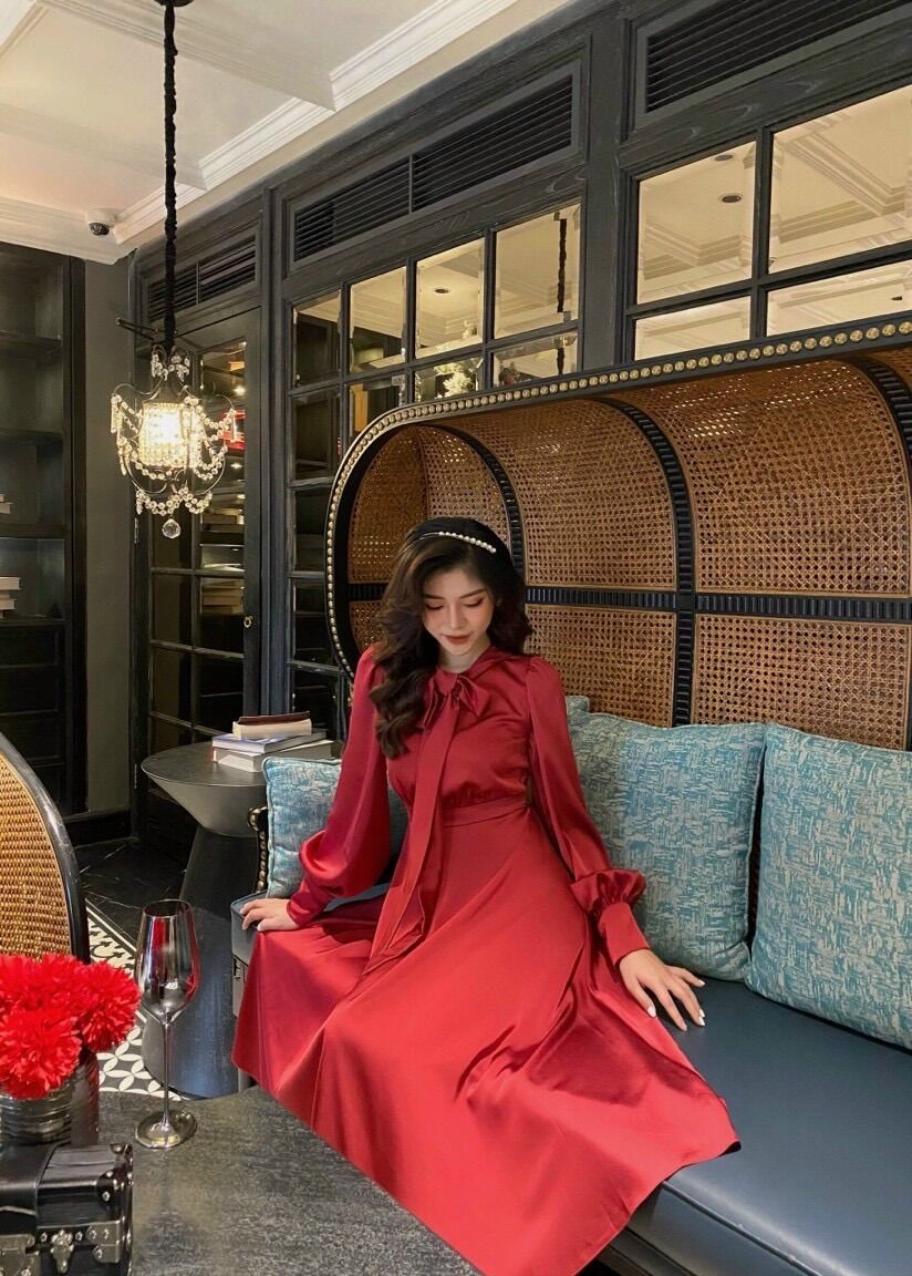 ĐẦM NỮ ĐỎ VẢI LỤA CAO CẤP
