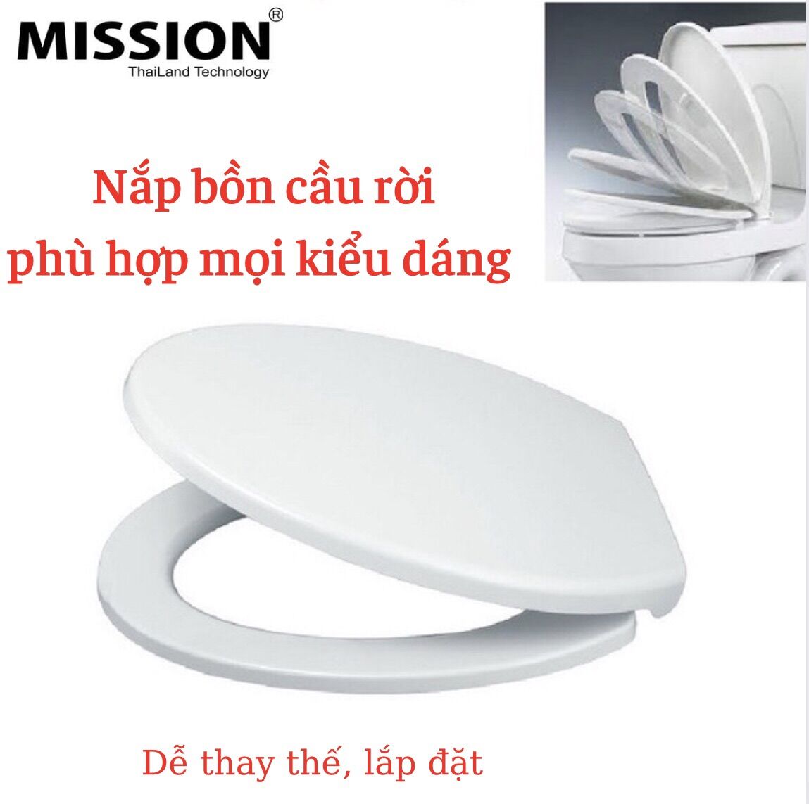 Nắp bồn cầu nhựa trắng, dày , phù hợp hầu hết các loại bồn cầu khối giá rẻ, dễ lắp đặt,nắp đầy bồn về sinh nhà tắm đa năng, nắp nhựa thay thế bồn cầu, gắn phủ bồn cầu dáng thuôn dài bầu, nắp nhựa đa năng, siêu bền Mission