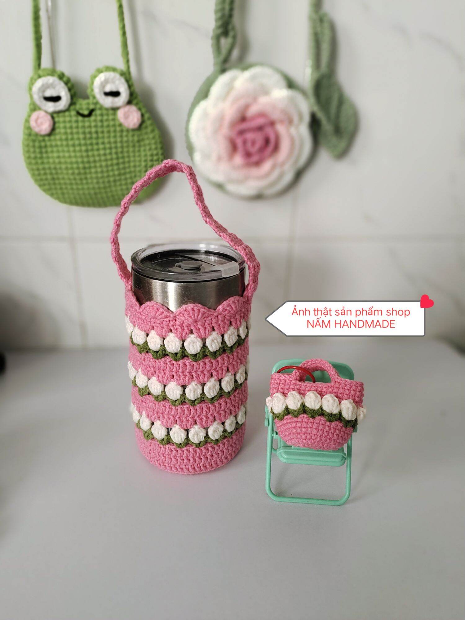 Túi đựng ly giữ nhiệt hoa tulip handmade