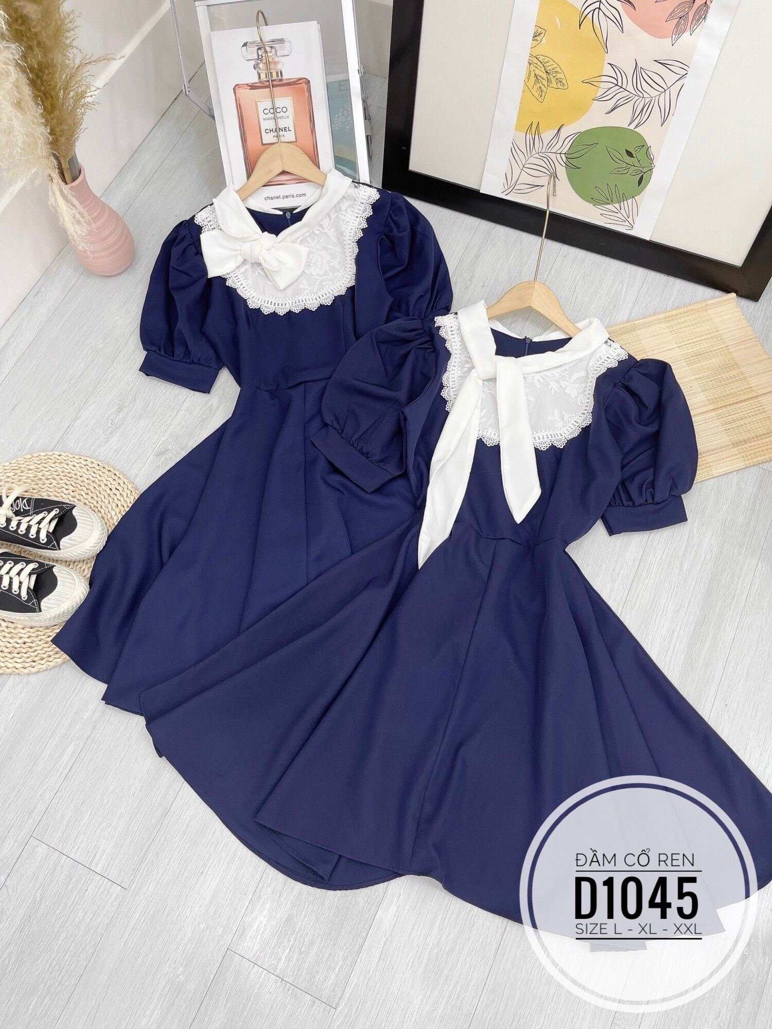[Ảnh thật] 60-90kg Bigsize ĐẦM XANH CỔ REN D1045