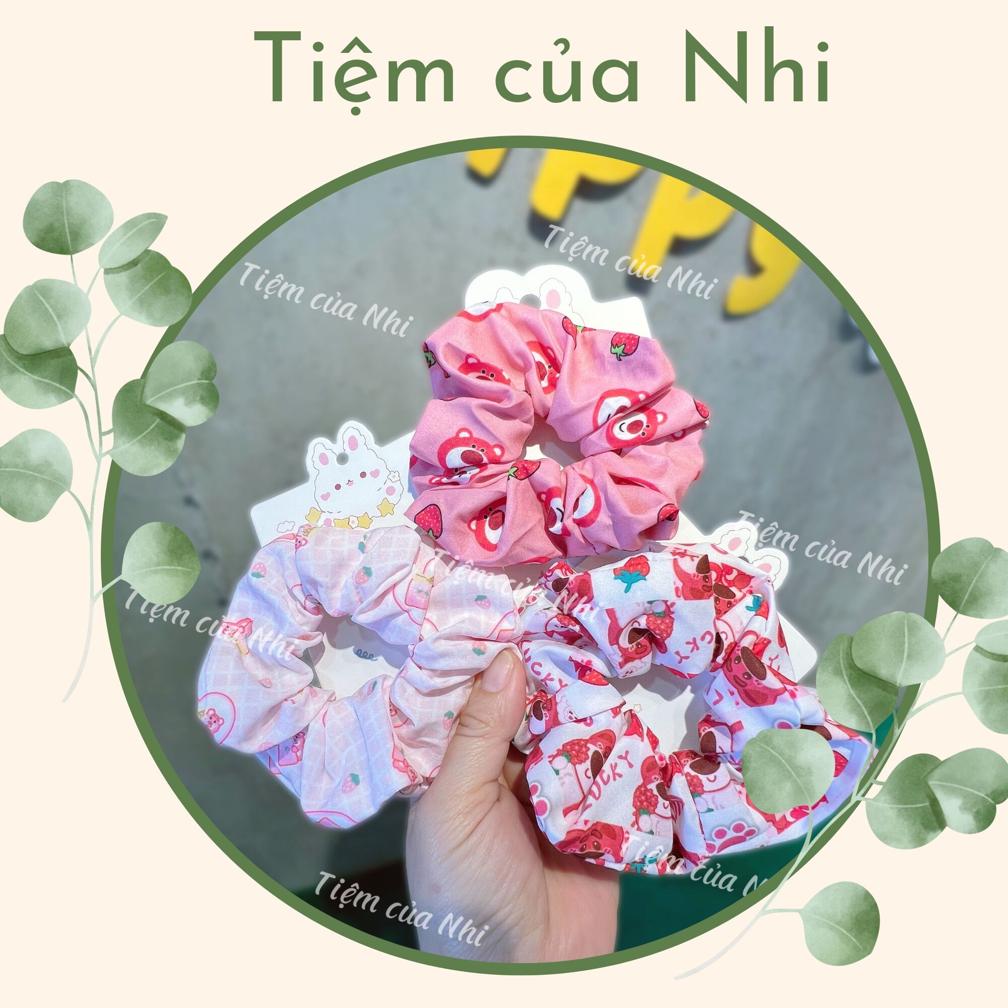Set 3 cột tóc scrunchies gấu dâu lotso