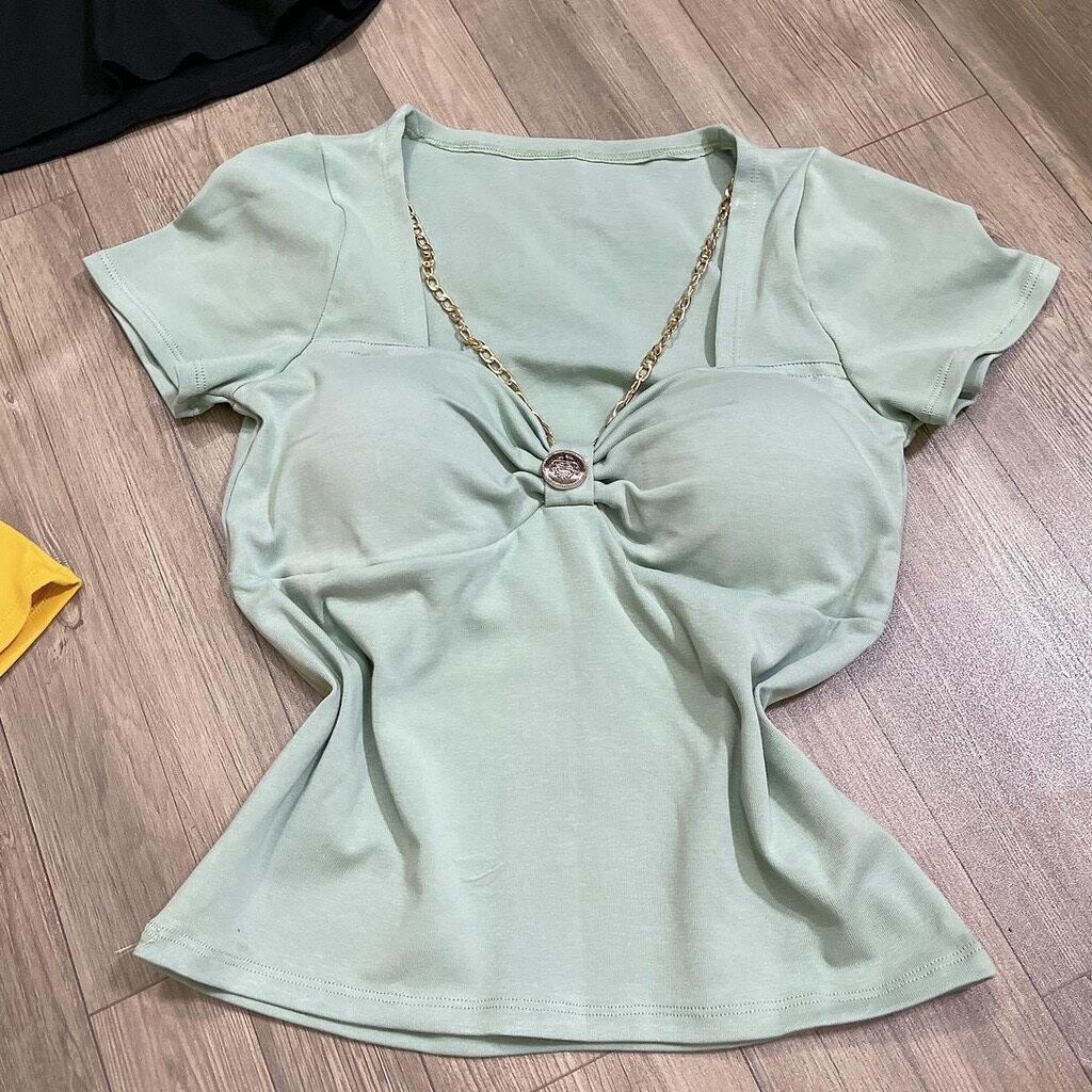 áo kiểu nữ có mod ngực phối dây xích lyier