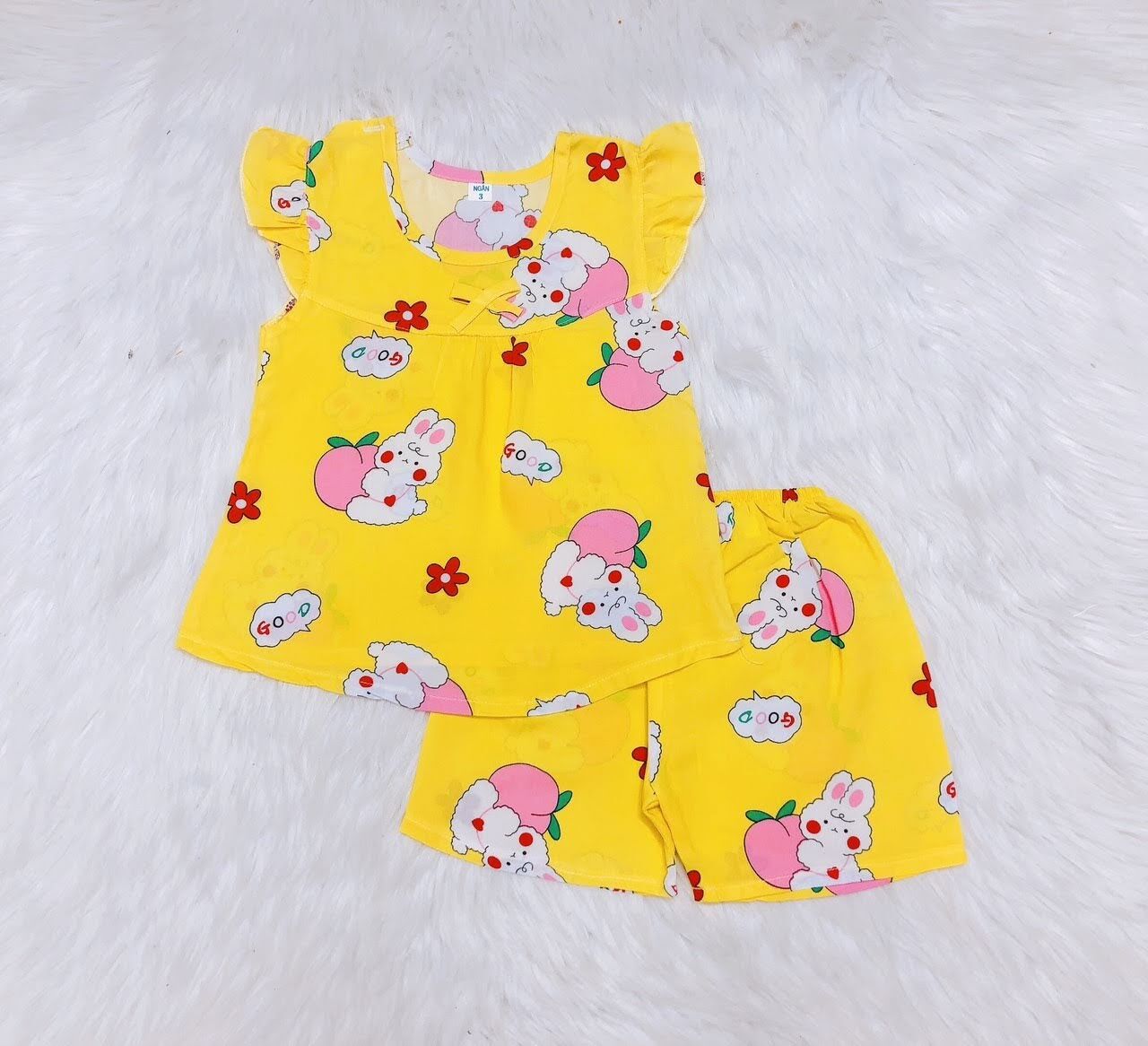 Đồ bộ bé gái, chất tole lanh mềm mịn mát, size 7(13- 14kg)