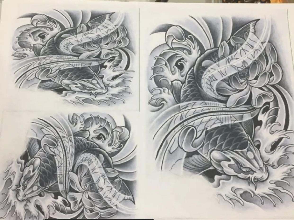 Mẫu hình xăm gợi ý cá chép đen trắng ( 15~20 hình )