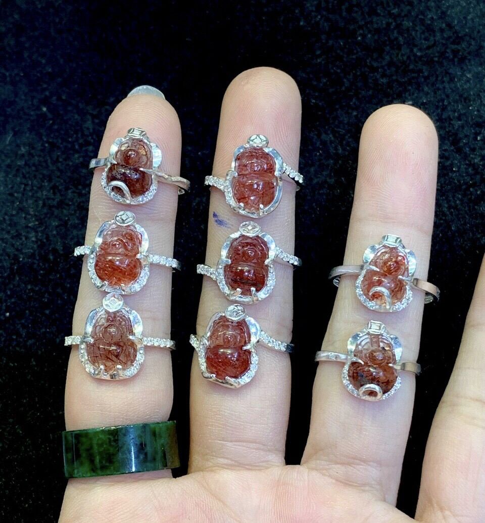 Nhẫn bạc Tì Hưu Thiên Lộc đá thạch anh tóc đỏ