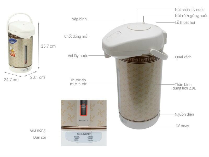 Bình thủy điện Sharp 2.9 lít trưng bày đẹp như mới