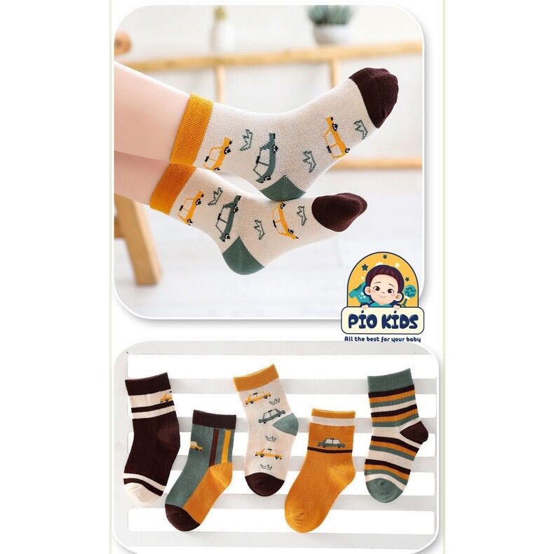 Tất cho bé, sét 5 đôi vớ cho bé trai bé gái dễ thương PiOKids từ 3 - 6 tuổi