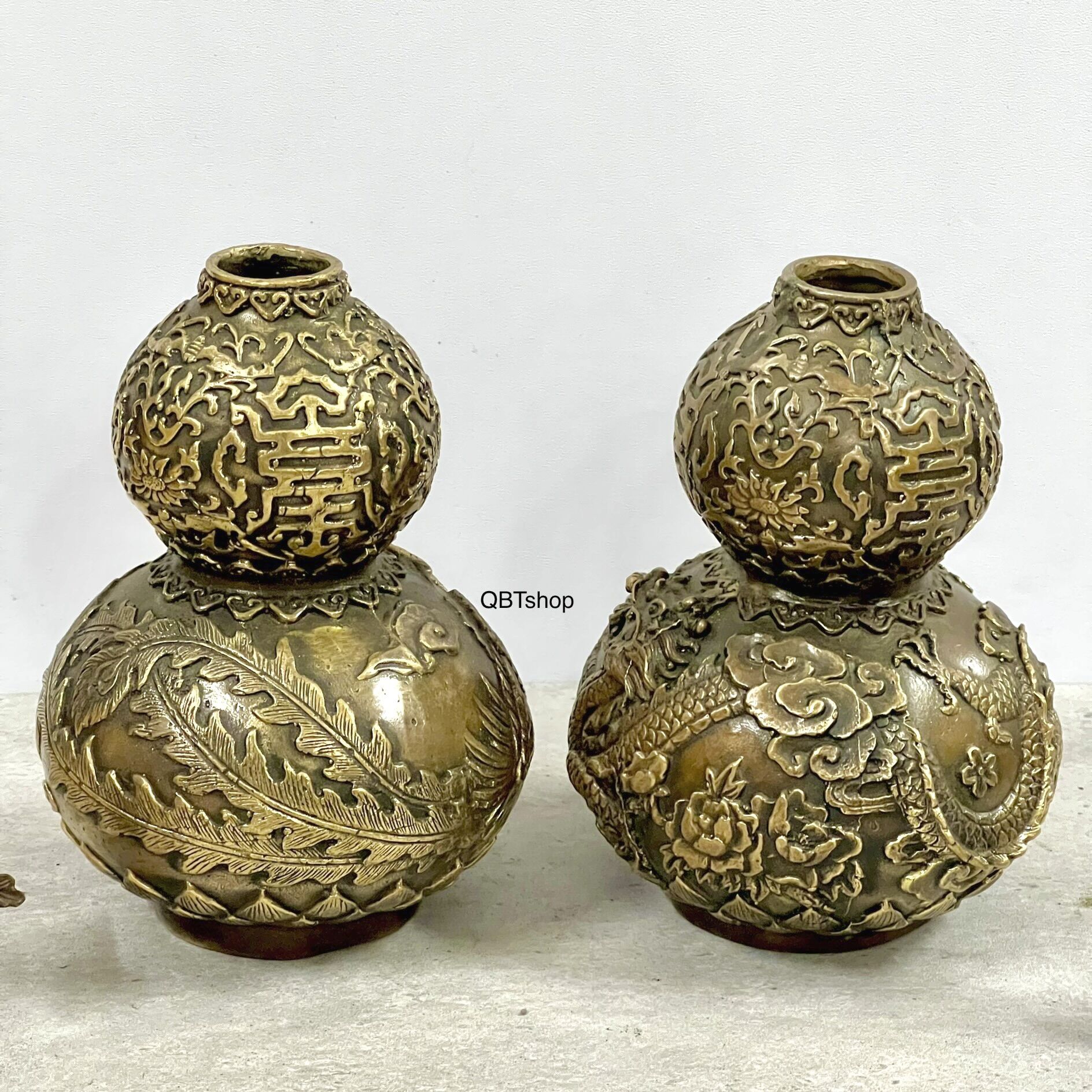 Cặp hồ lô Long - Phụng bằng đồng phong thuỷ